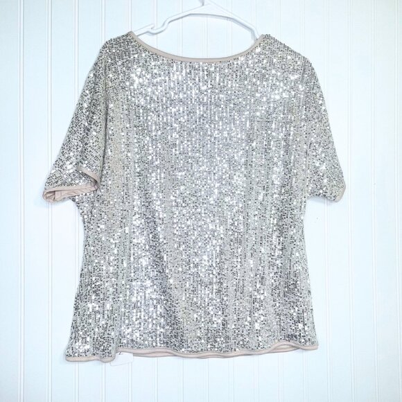 Sequin Tops Sparkly Glitter Blouse Sequined Short Sleeve Shirt Size L NWT - Picture 6 of 15